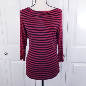 NEW Cable & Gauge Wine Black Striped Boatneck Top Size LARGE